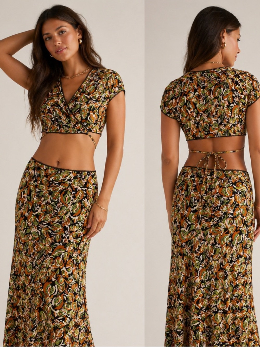 ASTR The Label Printed Tie Back Crop Top XS NWT Boho